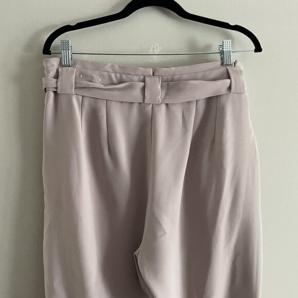 Express Women 12R Mauve Pleated Sash Tie Belt High Rise Paperbag Ankle Pants - Picture 7 of 10